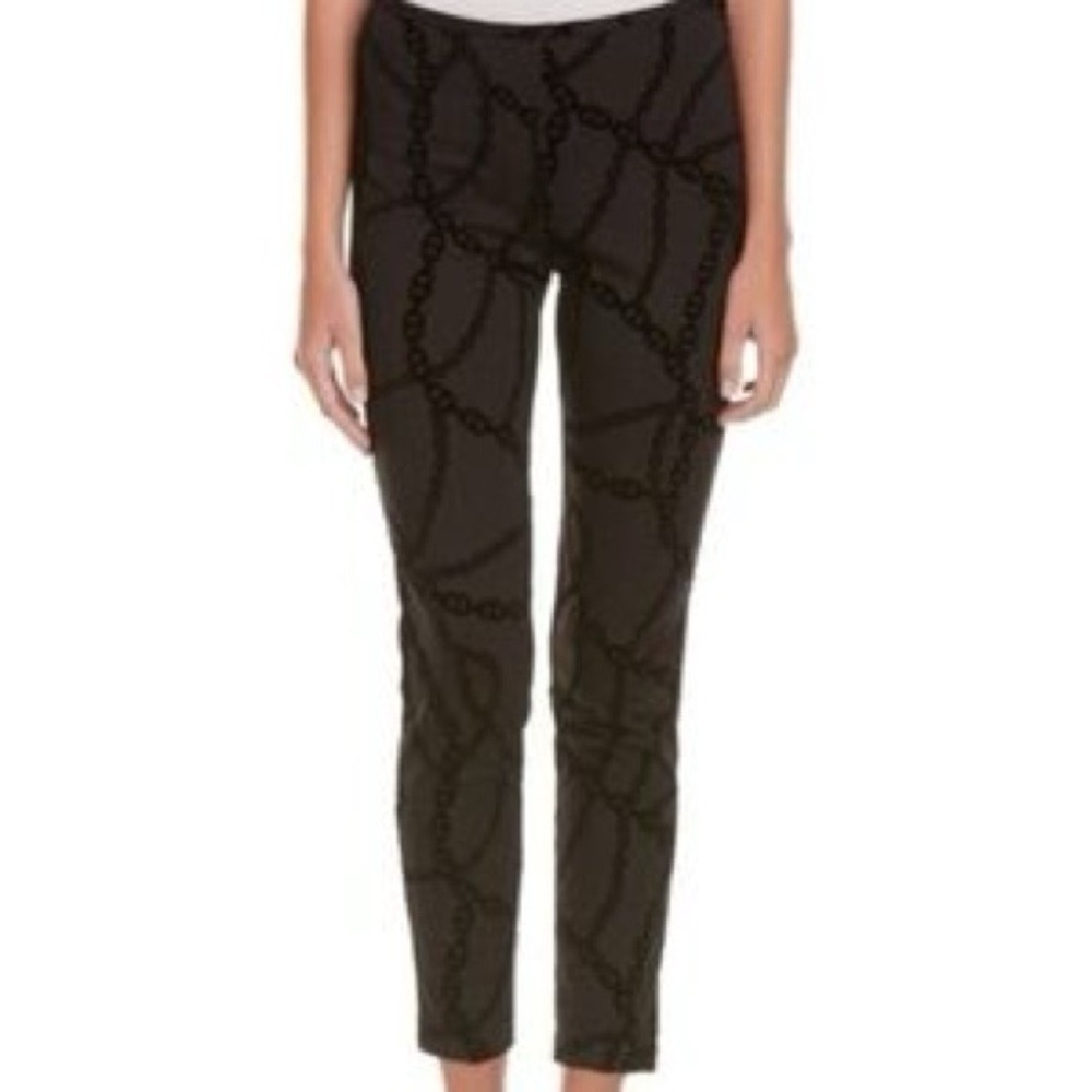 J.McLaughlin Lexi Black Chain Link Print Slim Ankle Pants Side Zip Womens Size 4
